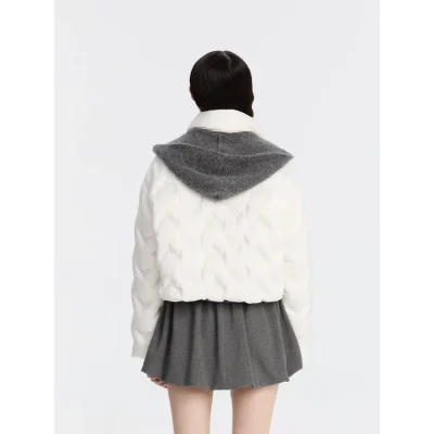 REVAN Cropped Down Jacket with Integrated Scarf White - Image 5