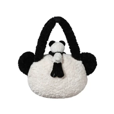 13DE MARZO Panda Bear Fuzzy Plush Bag White - Image 5