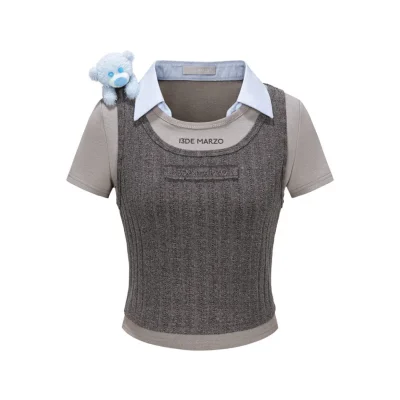 13DE MARZO Doozoo Cropped Vest Top Grey
