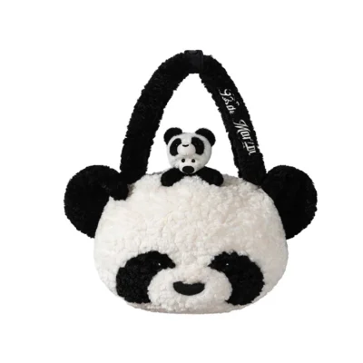 13DE MARZO Panda Bear Fuzzy Plush Bag White