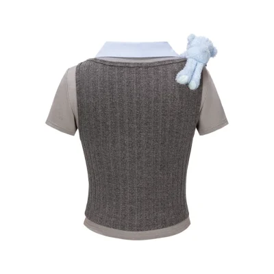13DE MARZO Doozoo Cropped Vest Top Grey - Image 6
