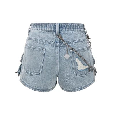 13DE MARZO Chains Washed Denim Shorts Blue - Image 5