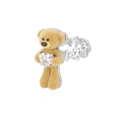 13DE MARZO Bear Hug Heart Ring Silver - Image 3
