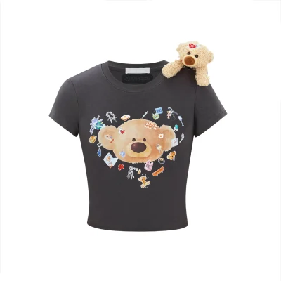 13DE MARZO Bear Stickers Top Dark Grey