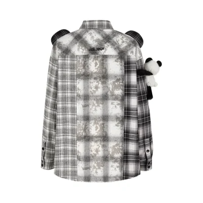 13DE MARZO Panda Bear Checkered Shirt Black - Image 6