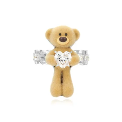 13DE MARZO Bear Hug Heart Ring Silver