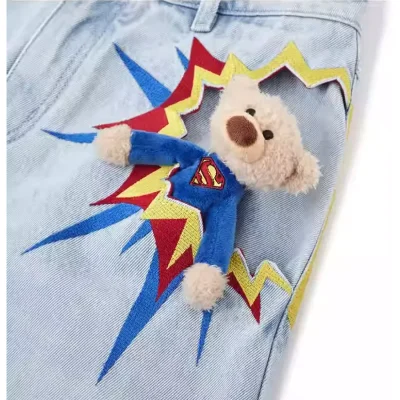 13DE MARZO Superman Bear 3D Pocket Jeans Blue - Image 7