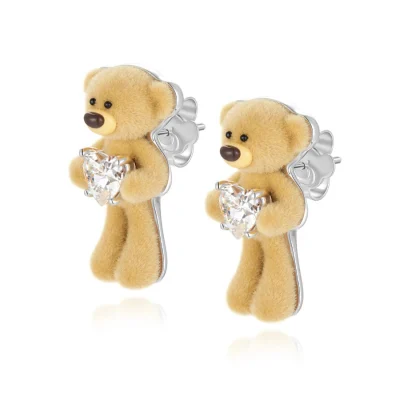 13DE MARZO Mini Bear Hug Heart Ear Stud Silver 18mm Version - Image 7