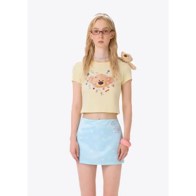 13DE MARZO Bear Stickers Top Yellow