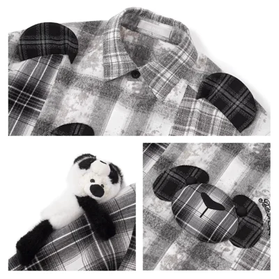 13DE MARZO Panda Bear Checkered Shirt Black - Image 8