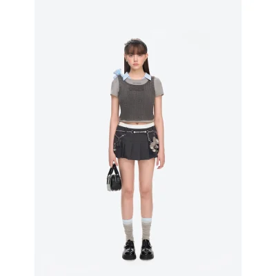 13DE MARZO Doozoo Cropped Vest Top Grey - Image 3