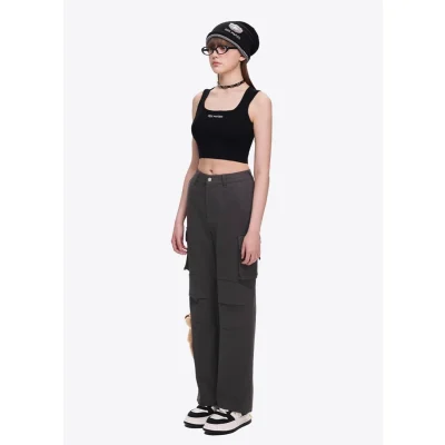 13DE MARZO Doozoo Multi-Pocket Cargo Pants Dark Grey - Image 4
