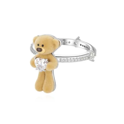 13DE MARZO Bear Hug Heart Thin Ring Silver - Image 3