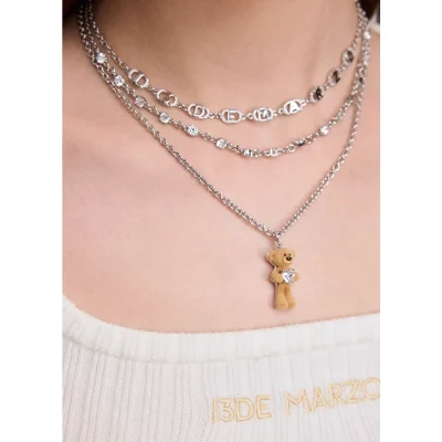 13DE MARZO Bear Hug Heart Layered Necklace Silver - Image 3