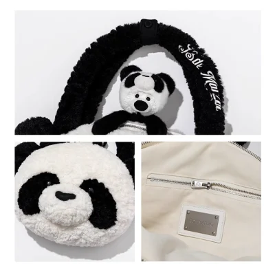 13DE MARZO Panda Bear Fuzzy Plush Bag White - Image 6