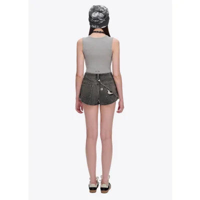 13DE MARZO Chains Washed Denim Shorts Dark Grey - Image 5