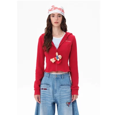 13DE MARZO Superman Bear Slim-Fit Workout Jacket Red