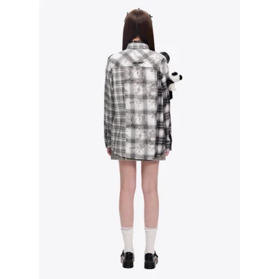 13DE MARZO Panda Bear Checkered Shirt Black - Image 5