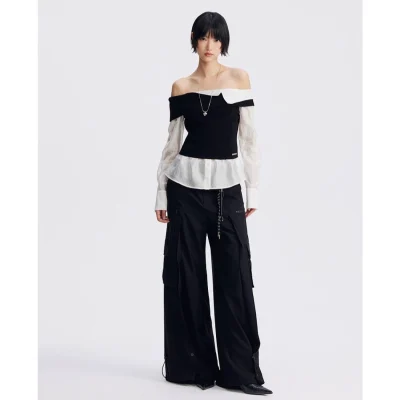 REVAN Sleek Draped Pendant Cargo Pants Black - Image 3