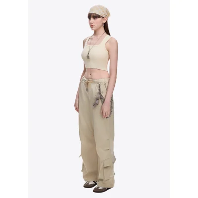 13DE MARZO Chains Parachute Trousers Khaki - Image 4