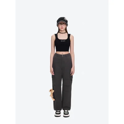 13DE MARZO Doozoo Multi-Pocket Cargo Pants Dark Grey - Image 3