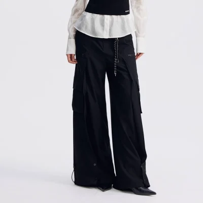 REVAN Sleek Draped Pendant Cargo Pants Black - Image 2
