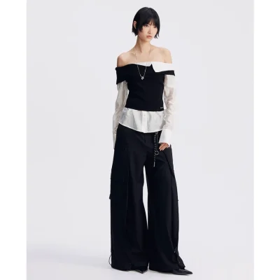 REVAN Sleek Draped Pendant Cargo Pants Black - Image 4
