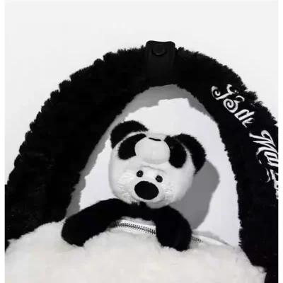 13DE MARZO Panda Bear Fuzzy Plush Bag White - Image 7