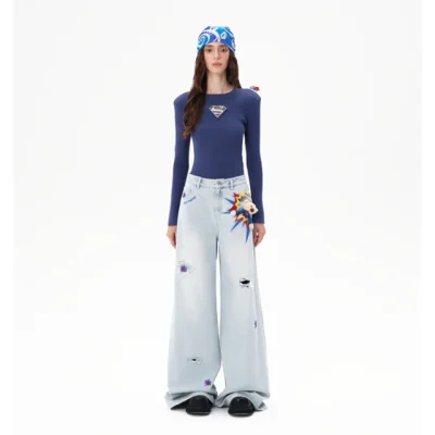 13DE MARZO Superman Bear 3D Pocket Jeans Blue - Image 3