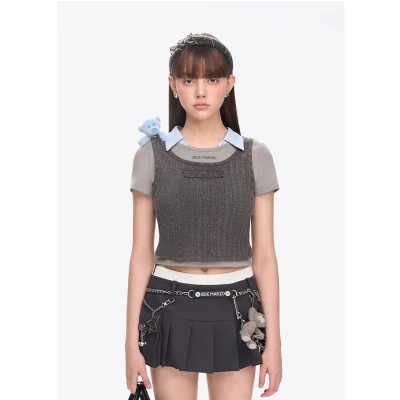 13DE MARZO Doozoo Cropped Vest Top Grey