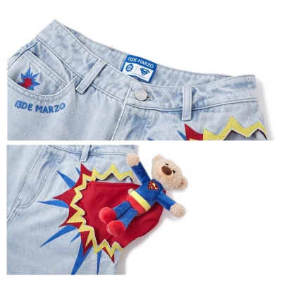 13DE MARZO Superman Bear 3D Pocket Jeans Blue - Image 8