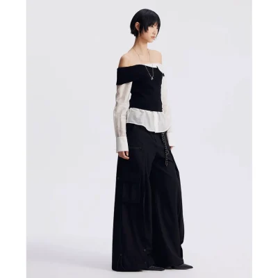 REVAN Sleek Draped Pendant Cargo Pants Black - Image 5
