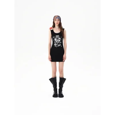13DE MARZO Superman Bear Bodycon Dress Black - Image 3
