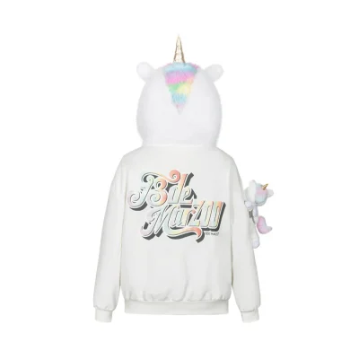 13DE MARZO Unicorn Bear Zipped Hoodie White - Image 7