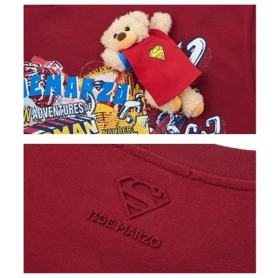 13DE MARZO Superman Bear Illustrated T-shirt Red - Image 7