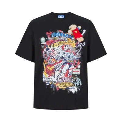 13DE MARZO Superman Bear Illustrated T-shirt Black