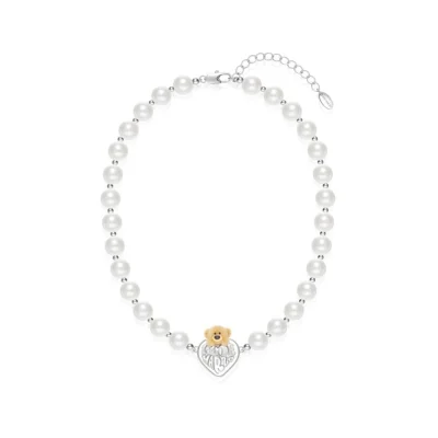 13DE MARZO Bear Heart Pearl Chain Silver