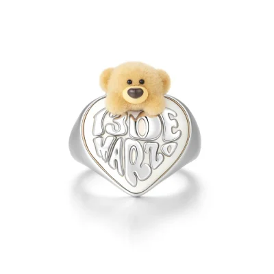 13DE MARZO Bear Heart Pearl Ring Silver
