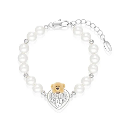 13DE MARZO Bear Heart Pearl Bracelet Silver