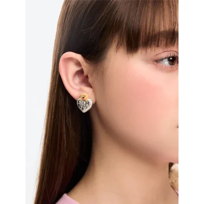 13DE MARZO Bear Heart Pearl Ear Stud Silver