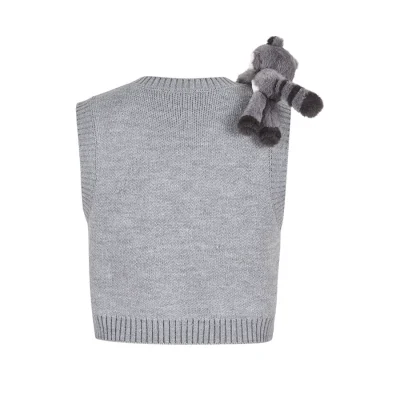 13DE MARZO Raccoon Bear Knitted Vest Grey - Image 6
