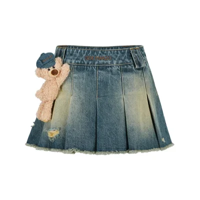 13DE MARZO Denim Frayed Skort Blue