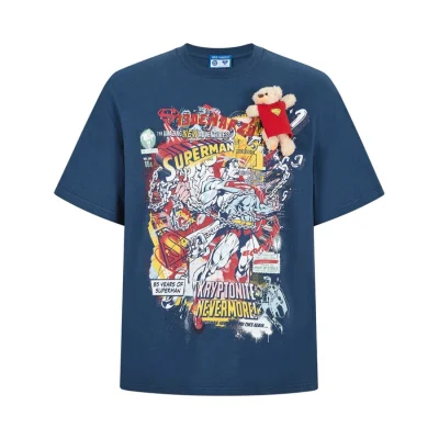 13DE MARZO Superman Bear Illustrated T-shirt Blue