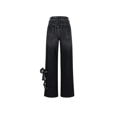 13DE MARZO Silver Foil Denim Pants Black - Image 6