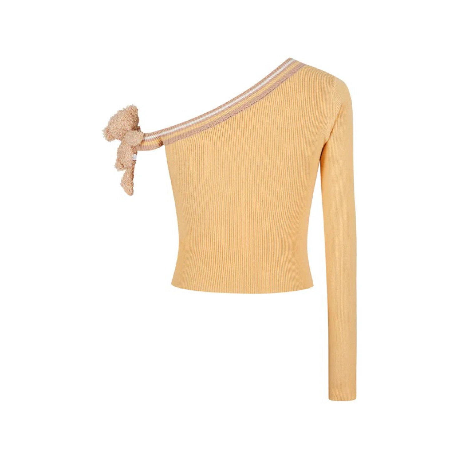 13DE MARZO Asymmetrical Shoulder Knit Long Sleeve Yellow - Image 5