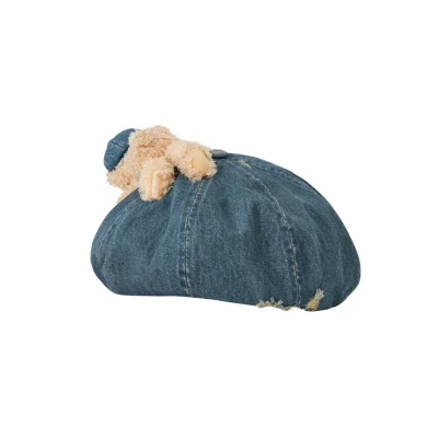 13DE MARZO Denim Cuffed Beret Hat Blue - Image 4