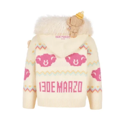 13DE MARZO Babybear Fair lsle Zip Hoodie Beige - Image 5