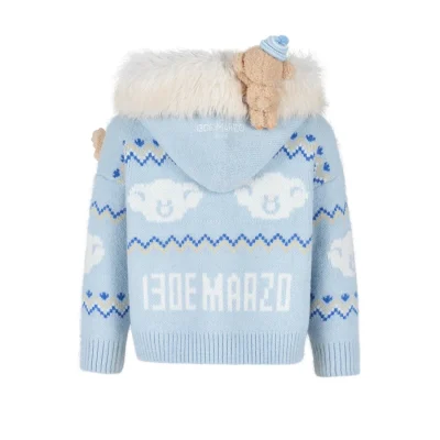 13DE MARZO Babybear Fair lsle Zip Hoodie Blue - Image 5