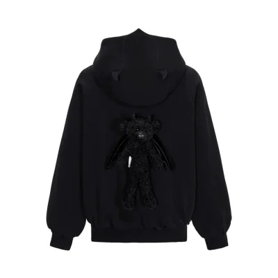 13DE MARZO Angel Devil Bear Zipped Hoodie Black - Image 8