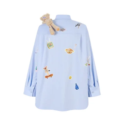 13DE MARZO Bear Stickers Shirt Blue - Image 5